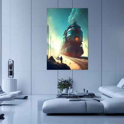 Wasteland Train Poster – Dunestorm Thunderwaker | Awe-Inspiring Wall Art for Sci-Fi & Fantasy Train Enthusiasts | Unique and Exclusive Artwork