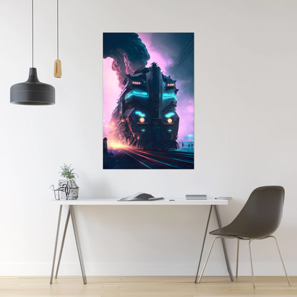 Cyberpunk Train Poster – Neon Hauler | Awe-Inspiring Wall Art for Sci-Fi & Fantasy Train Enthusiasts | Unique and Exclusive Artwork