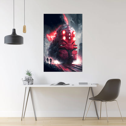 Wasteland Train Poster – Crimson Maelstrom | Awe-Inspiring Wall Art for Sci-Fi & Fantasy Train Enthusiasts | Unique and Exclusive Artwork