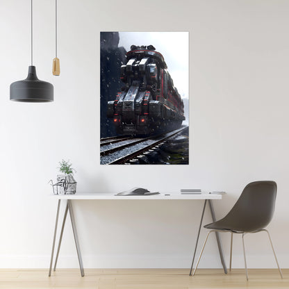 Dystopia Train Poster – Ironridge Bastion | Awe-Inspiring Wall Art for Sci-Fi & Fantasy Train Enthusiasts | Unique and Exclusive Artwork