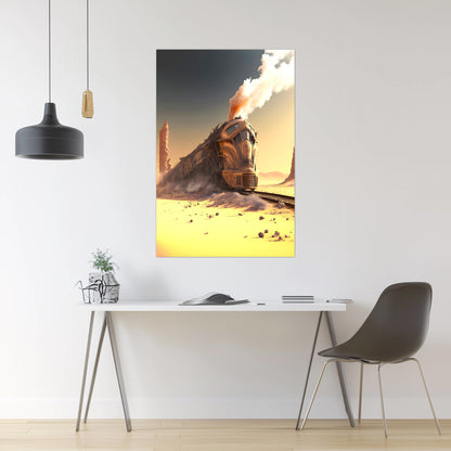 Wasteland Train Poster – The Sandpiercer | Awe-Inspiring Wall Art for Sci-Fi & Fantasy Train Enthusiasts | Unique and Exclusive Artwork