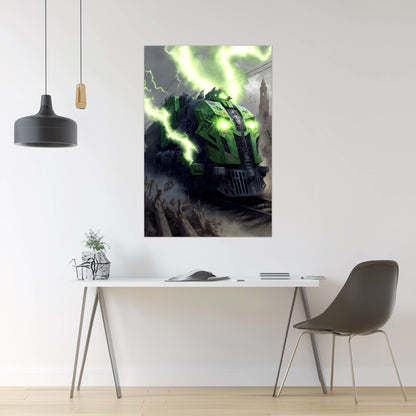 Zombie Train Poster – Shadowbane Revenant | Awe-Inspiring Wall Art for Sci-Fi & Fantasy Train Enthusiasts | Unique and Exclusive Artwork