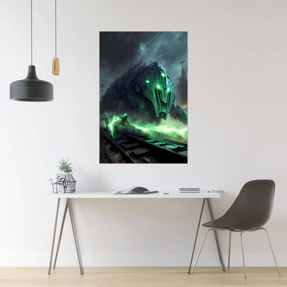 Zombie Train Poster – Darkclad Adjudicator | Awe-Inspiring Wall Art for Sci-Fi & Fantasy Train Enthusiasts | Unique and Exclusive Artwork