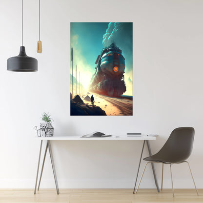 Wasteland Train Poster – Dunestorm Thunderwaker | Awe-Inspiring Wall Art for Sci-Fi & Fantasy Train Enthusiasts | Unique and Exclusive Artwork
