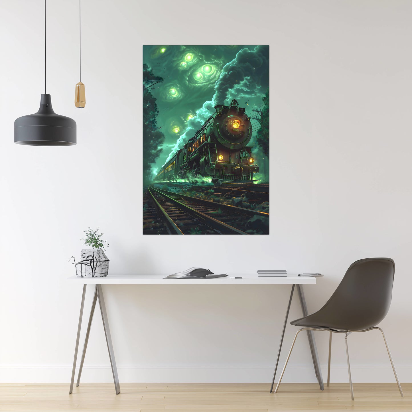 Fantasy Train Poster – The Emerald Phantom | Awe-Inspiring Wall Art for Sci-Fi & Fantasy Train Enthusiasts | Unique and Exclusive Artwork