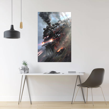 Steampunk Train Poster – Blitzfire Express | Awe-Inspiring Wall Art for Sci-Fi & Fantasy Train Enthusiasts | Unique and Exclusive Artwork