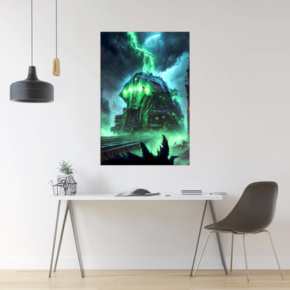 Zombie Train Poster – The Warp Architect | Awe-Inspiring Wall Art for Sci-Fi & Fantasy Train Enthusiasts | Unique and Exclusive Artwork