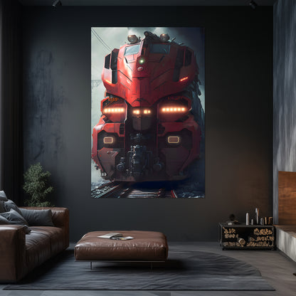 Diesel Train Poster – Crimson Thunderclad | Awe-Inspiring Wall Art for Sci-Fi & Fantasy Train Enthusiasts | Unique and Exclusive Artwork