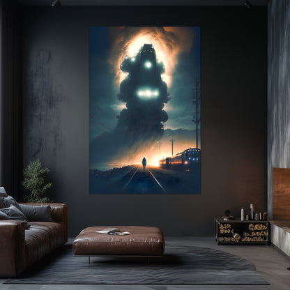Post-Apocalyptic Train Poster – The Unyielding Monolith | Awe-Inspiring Wall Art for Sci-Fi & Fantasy Train Enthusiasts | Unique and Exclusive Artwork