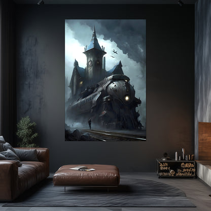 Fantasy Train Poster – Darkmist Phantom | Awe-Inspiring Wall Art for Sci-Fi & Fantasy Train Enthusiasts | Unique and Exclusive Artwork