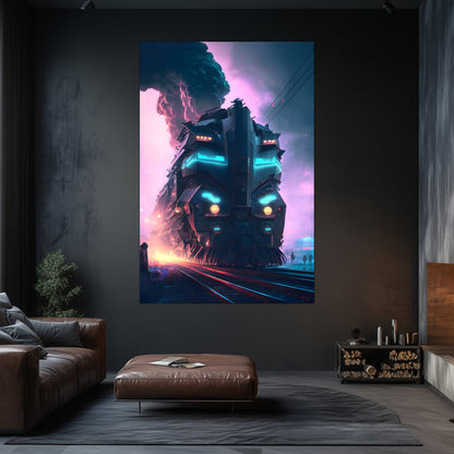 Cyberpunk Train Poster – Neon Hauler | Awe-Inspiring Wall Art for Sci-Fi & Fantasy Train Enthusiasts | Unique and Exclusive Artwork