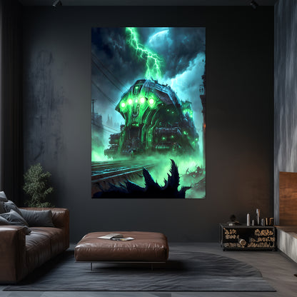 Zombie Train Poster – The Warp Architect | Awe-Inspiring Wall Art for Sci-Fi & Fantasy Train Enthusiasts | Unique and Exclusive Artwork