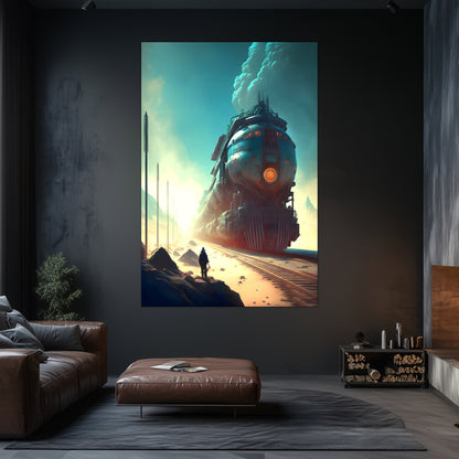 Wasteland Train Poster – Dunestorm Thunderwaker | Awe-Inspiring Wall Art for Sci-Fi & Fantasy Train Enthusiasts | Unique and Exclusive Artwork