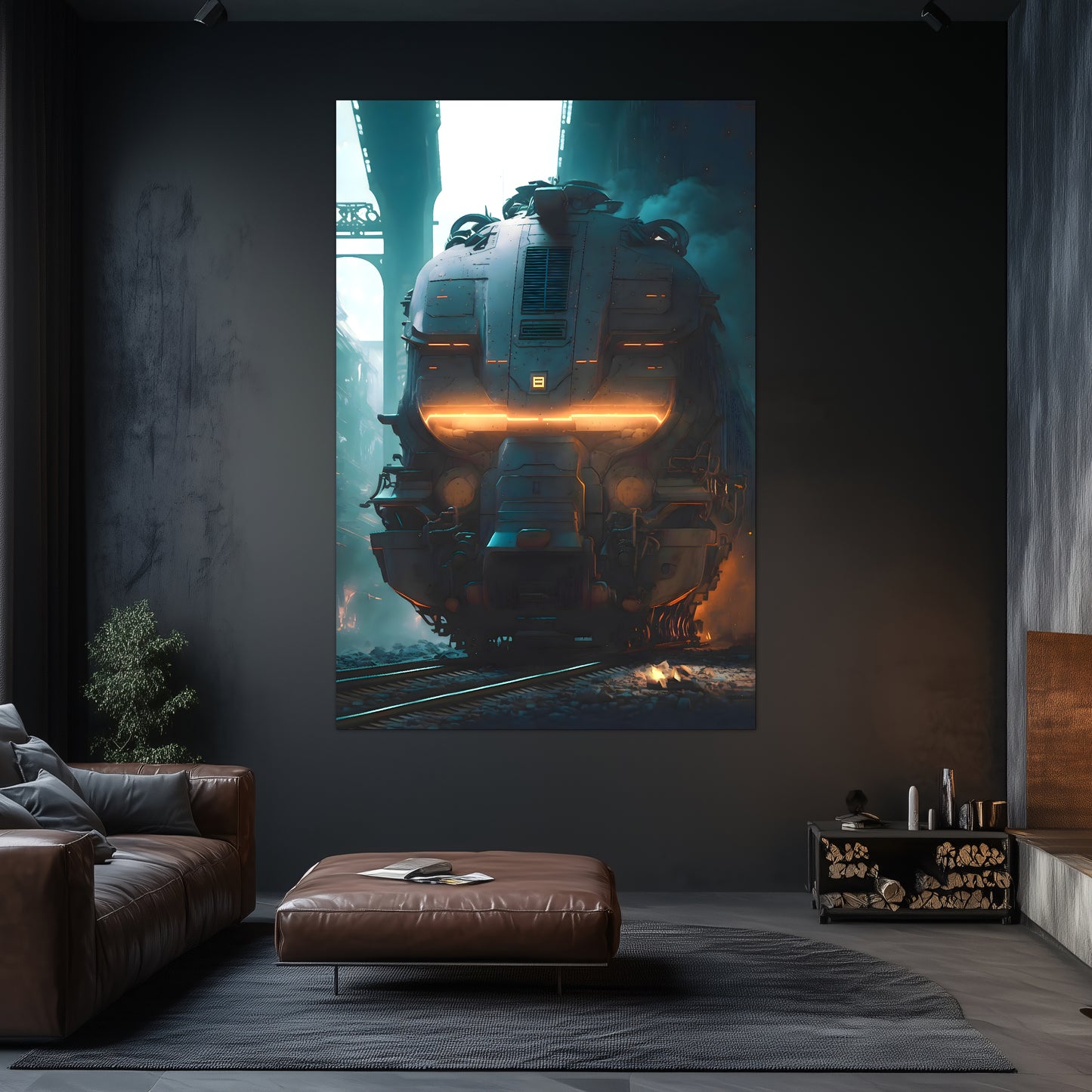 Cyberpunk Train Poster – Dreadpulse  Omnihauler | Awe-Inspiring Wall Art for Sci-Fi & Fantasy Train Enthusiasts | Unique and Exclusive Artwork