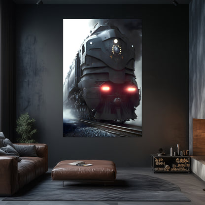 Dystopia Train Poster – Grimbringer Thunderclad | Awe-Inspiring Wall Art for Sci-Fi & Fantasy Train Enthusiasts | Unique and Exclusive Artwork