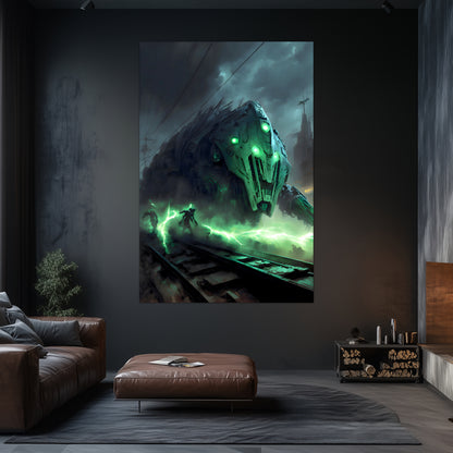 Zombie Train Poster – Darkclad Adjudicator | Awe-Inspiring Wall Art for Sci-Fi & Fantasy Train Enthusiasts | Unique and Exclusive Artwork