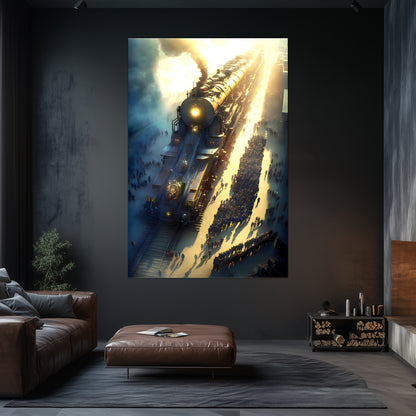 Steampunk Train Poster – Behemoth Boy | Awe-Inspiring Wall Art for Sci-Fi & Fantasy Train Enthusiasts | Unique and Exclusive Artwork