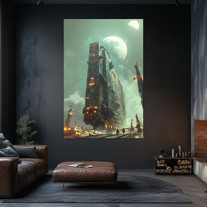 Dystopia Train Poster – The Moonbringer | Awe-Inspiring Wall Art for Sci-Fi & Fantasy Train Enthusiasts | Unique and Exclusive Artwork