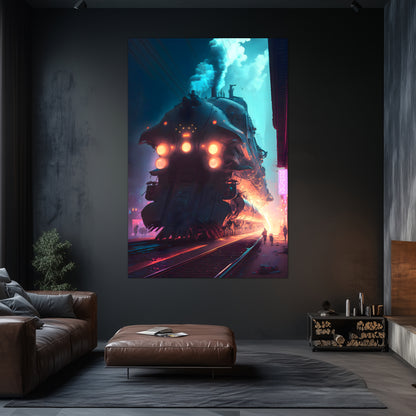 Cyberpunk Train Poster – Chromeshell Nightcrawler | Awe-Inspiring Wall Art for Sci-Fi & Fantasy Train Enthusiasts | Unique and Exclusive Artwork