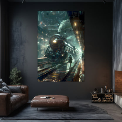 Dystopia Train Poster – Stellar Odyssey | Awe-Inspiring Wall Art for Sci-Fi & Fantasy Train Enthusiasts | Unique and Exclusive Artwork
