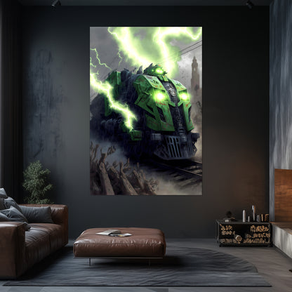 Zombie Train Poster – Shadowbane Revenant | Awe-Inspiring Wall Art for Sci-Fi & Fantasy Train Enthusiasts | Unique and Exclusive Artwork