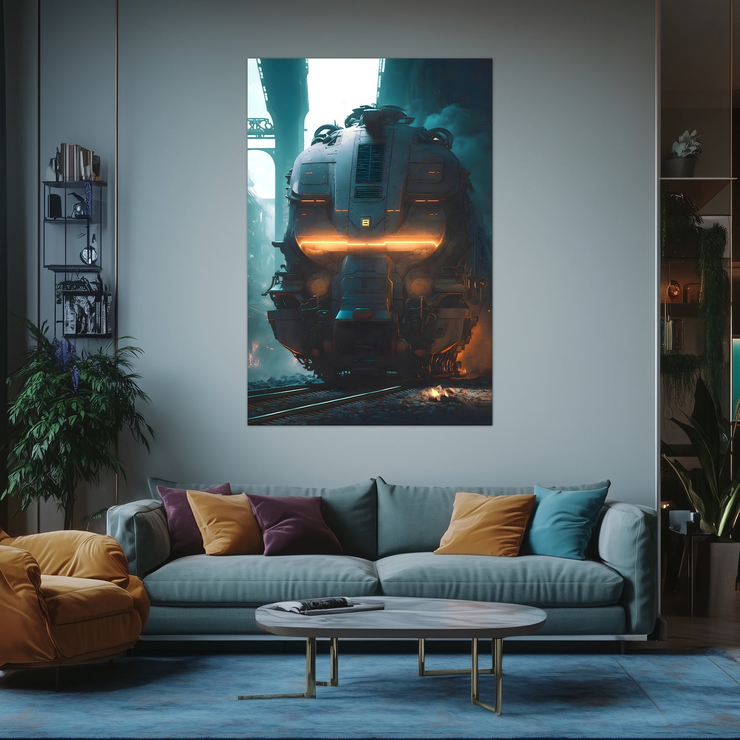 Cyberpunk Train Poster – Dreadpulse  Omnihauler | Awe-Inspiring Wall Art for Sci-Fi & Fantasy Train Enthusiasts | Unique and Exclusive Artwork
