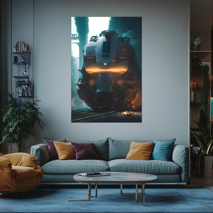Cyberpunk Train Poster – Dreadpulse  Omnihauler | Awe-Inspiring Wall Art for Sci-Fi & Fantasy Train Enthusiasts | Unique and Exclusive Artwork