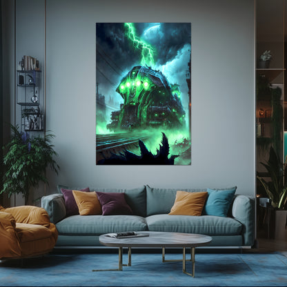 Zombie Train Poster – The Warp Architect | Awe-Inspiring Wall Art for Sci-Fi & Fantasy Train Enthusiasts | Unique and Exclusive Artwork
