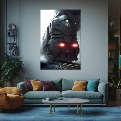 Dystopia Train Poster – Grimbringer Thunderclad | Awe-Inspiring Wall Art for Sci-Fi & Fantasy Train Enthusiasts | Unique and Exclusive Artwork