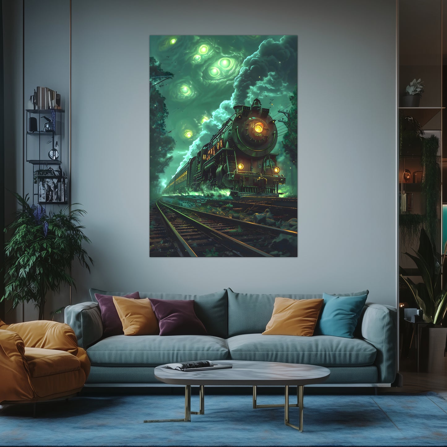 Fantasy Train Poster – The Emerald Phantom | Awe-Inspiring Wall Art for Sci-Fi & Fantasy Train Enthusiasts | Unique and Exclusive Artwork