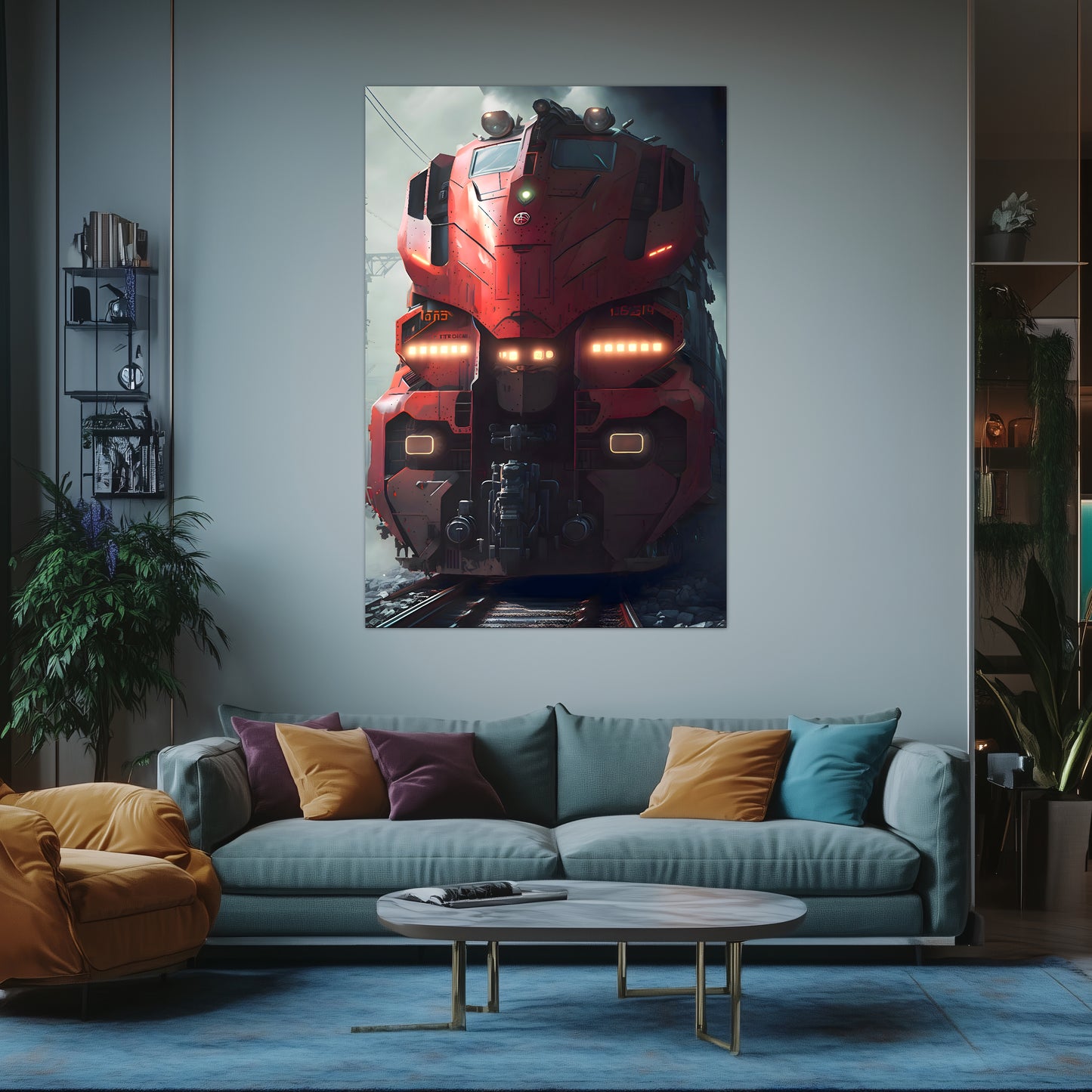 Diesel Train Poster – Crimson Thunderclad | Awe-Inspiring Wall Art for Sci-Fi & Fantasy Train Enthusiasts | Unique and Exclusive Artwork