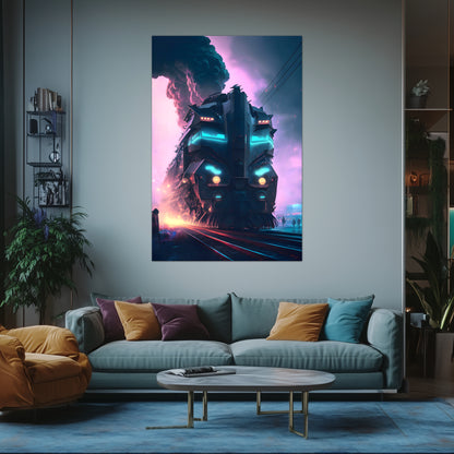 Cyberpunk Train Poster – Neon Hauler | Awe-Inspiring Wall Art for Sci-Fi & Fantasy Train Enthusiasts | Unique and Exclusive Artwork