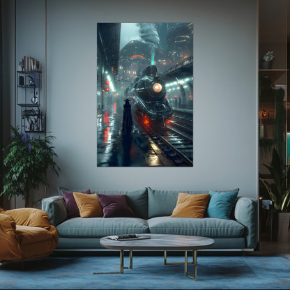 Dystopia Train Poster – Solarwind Express | Awe-Inspiring Wall Art for Sci-Fi & Fantasy Train Enthusiasts | Unique and Exclusive Artwork