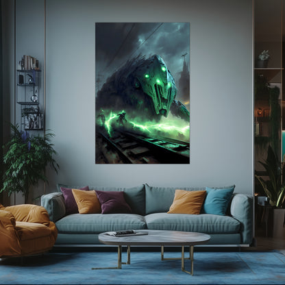 Zombie Train Poster – Darkclad Adjudicator | Awe-Inspiring Wall Art for Sci-Fi & Fantasy Train Enthusiasts | Unique and Exclusive Artwork