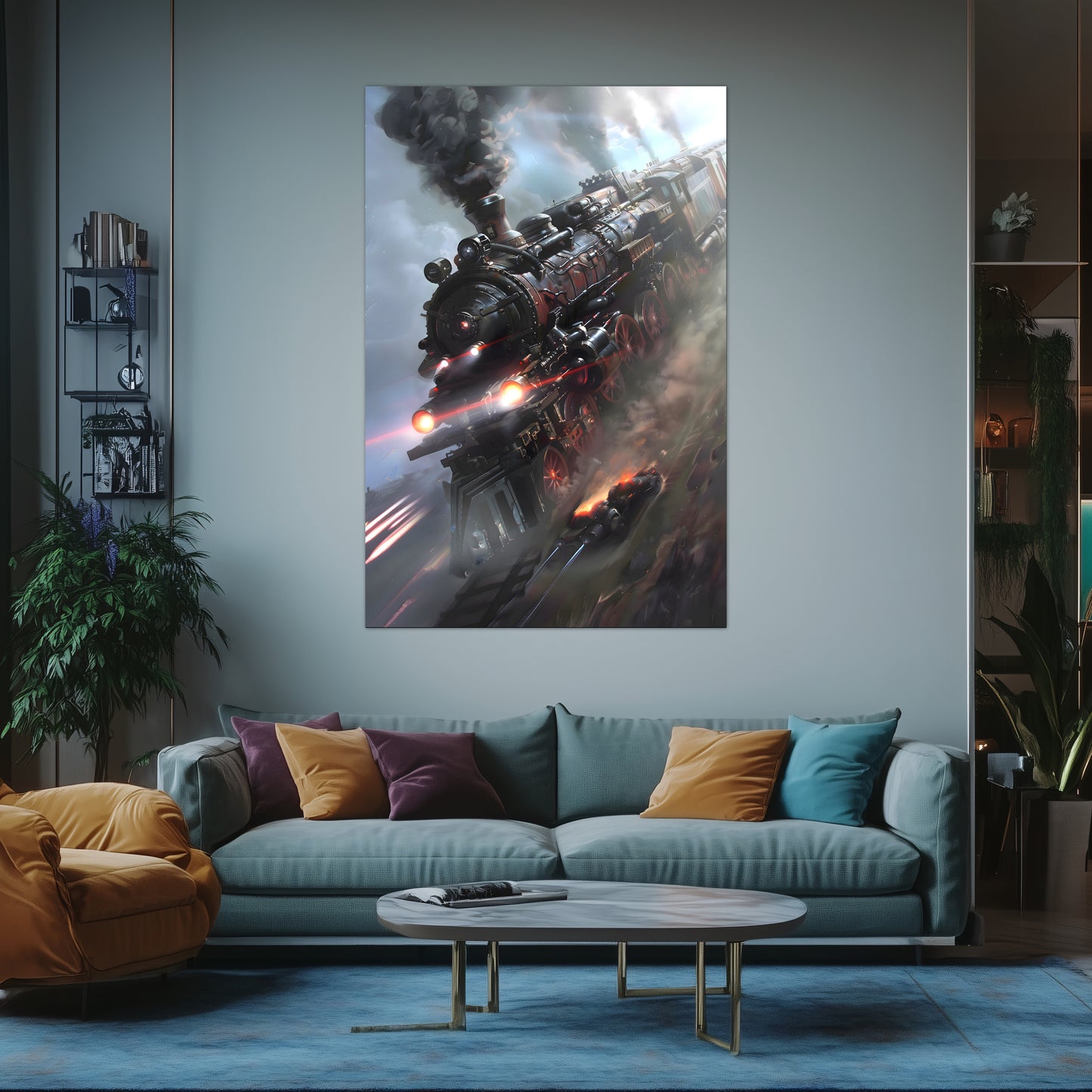 Steampunk Train Poster – Blitzfire Express | Awe-Inspiring Wall Art for Sci-Fi & Fantasy Train Enthusiasts | Unique and Exclusive Artwork