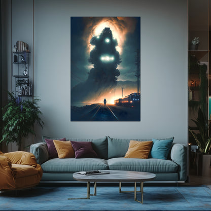 Post-Apocalyptic Train Poster – The Unyielding Monolith | Awe-Inspiring Wall Art for Sci-Fi & Fantasy Train Enthusiasts | Unique and Exclusive Artwork