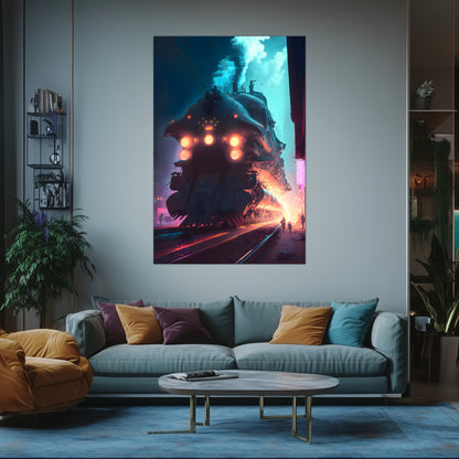 Cyberpunk Train Poster – Chromeshell Nightcrawler | Awe-Inspiring Wall Art for Sci-Fi & Fantasy Train Enthusiasts | Unique and Exclusive Artwork