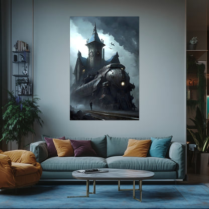 Fantasy Train Poster – Darkmist Phantom | Awe-Inspiring Wall Art for Sci-Fi & Fantasy Train Enthusiasts | Unique and Exclusive Artwork