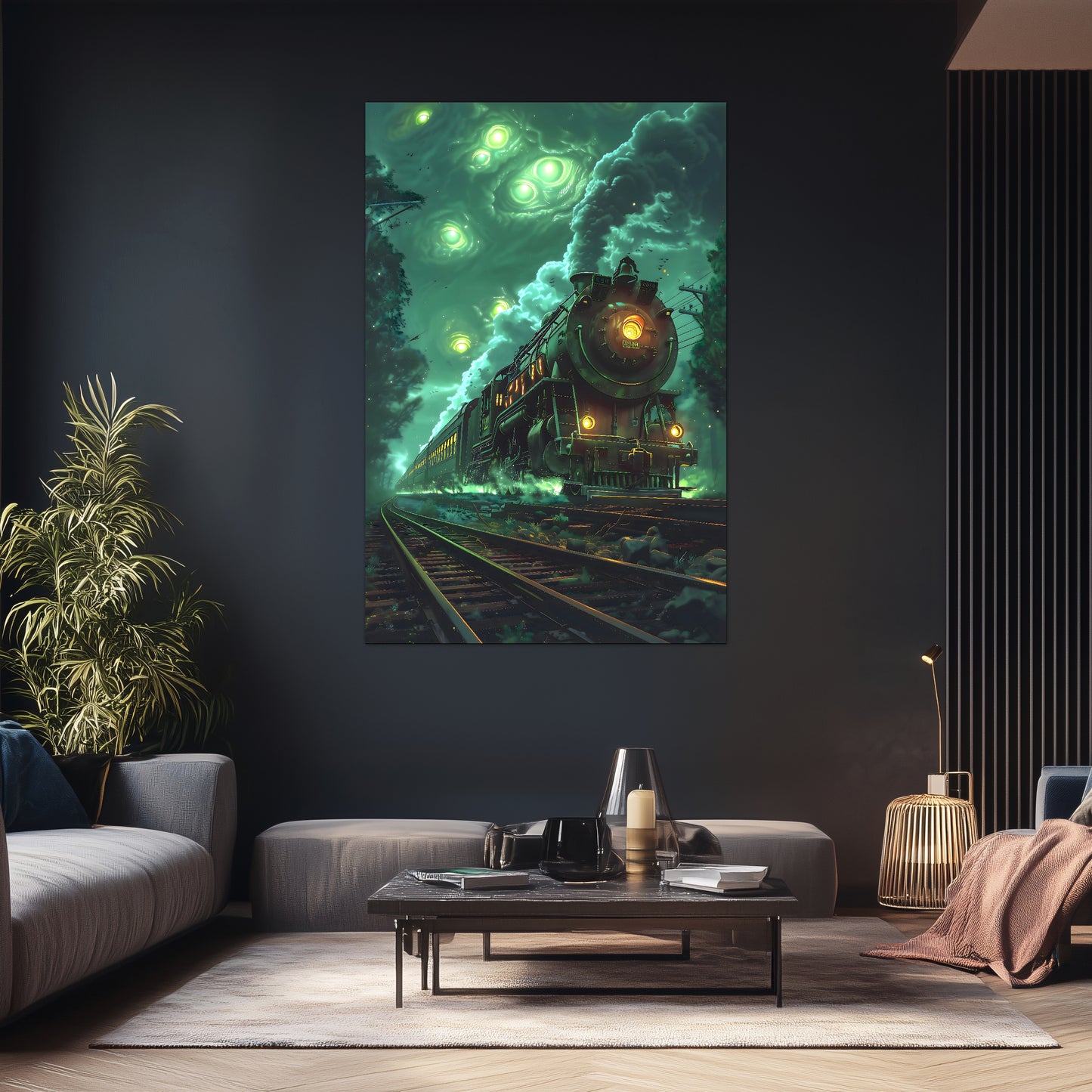 Fantasy Train Poster – The Emerald Phantom | Awe-Inspiring Wall Art for Sci-Fi & Fantasy Train Enthusiasts | Unique and Exclusive Artwork