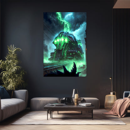Zombie Train Poster – The Warp Architect | Awe-Inspiring Wall Art for Sci-Fi & Fantasy Train Enthusiasts | Unique and Exclusive Artwork