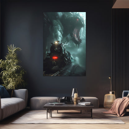 Fantasy Train Poster – Dragonbane Express | Awe-Inspiring Wall Art for Sci-Fi & Fantasy Train Enthusiasts | Unique and Exclusive Artwork