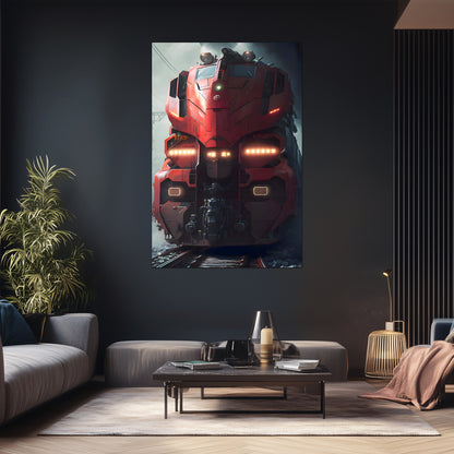 Diesel Train Poster – Crimson Thunderclad | Awe-Inspiring Wall Art for Sci-Fi & Fantasy Train Enthusiasts | Unique and Exclusive Artwork