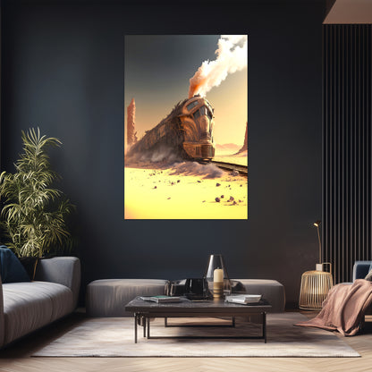 Wasteland Train Poster – The Sandpiercer | Awe-Inspiring Wall Art for Sci-Fi & Fantasy Train Enthusiasts | Unique and Exclusive Artwork