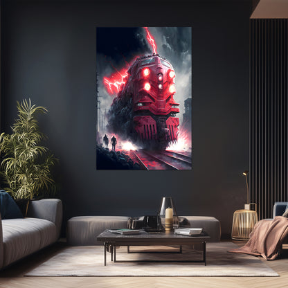 Wasteland Train Poster – Crimson Maelstrom | Awe-Inspiring Wall Art for Sci-Fi & Fantasy Train Enthusiasts | Unique and Exclusive Artwork