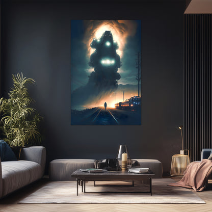 Post-Apocalyptic Train Poster – The Unyielding Monolith | Awe-Inspiring Wall Art for Sci-Fi & Fantasy Train Enthusiasts | Unique and Exclusive Artwork
