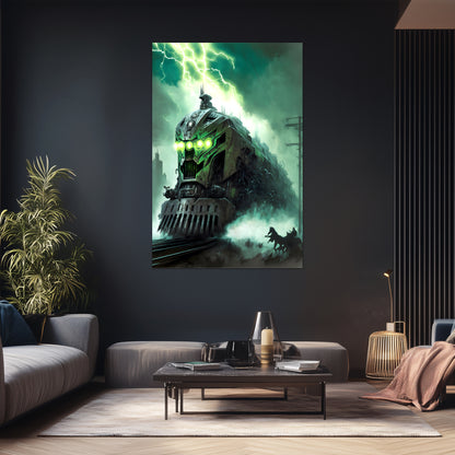 Zombie Train Poster – Hellforge Executor | Awe-Inspiring Wall Art for Sci-Fi & Fantasy Train Enthusiasts | Unique and Exclusive Artwork