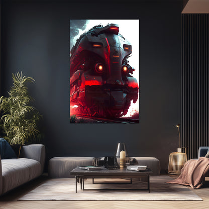 Dystopia Train Poster – Redstorm Vanguard | Awe-Inspiring Wall Art for Sci-Fi & Fantasy Train Enthusiasts | Unique and Exclusive Artwork