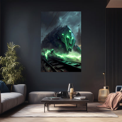 Zombie Train Poster – Darkclad Adjudicator | Awe-Inspiring Wall Art for Sci-Fi & Fantasy Train Enthusiasts | Unique and Exclusive Artwork
