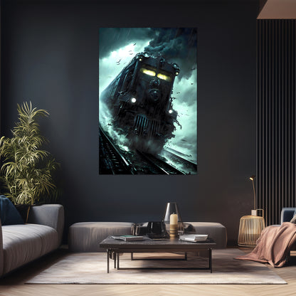 Zombie Train Poster – The Grim Hauler | Awe-Inspiring Wall Art for Sci-Fi & Fantasy Train Enthusiasts | Unique and Exclusive Artwork