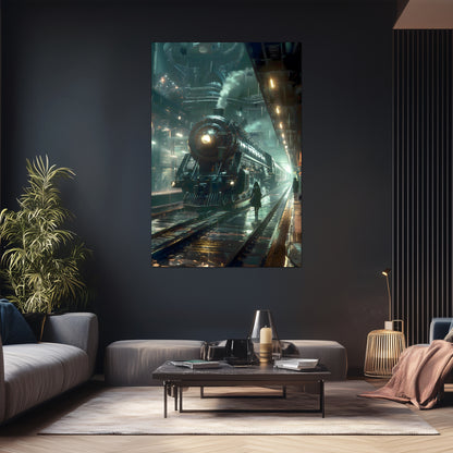 Dystopia Train Poster – Stellar Odyssey | Awe-Inspiring Wall Art for Sci-Fi & Fantasy Train Enthusiasts | Unique and Exclusive Artwork